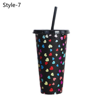 보냉컵 텀블러 리유저블 텀블러 추천 콜드컵 보냉 차가운 음료수 병 재사용 가능한 플라스틱 휴대용 커피 주스 머그잔 뚜껑이있는 710ml 빨대 컵 창조적 인 변색, 7