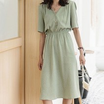도트패턴 플레어스커트 원피스 소프트 밴딩 어깨셔링