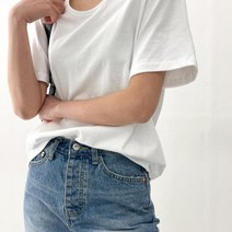여자 유넥반팔티 피치 스카이블루 무지 티셔츠
