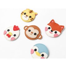 [바이위즈] 귀여운 동물 모양 캐릭터 가죽 손거울 만들기 세트 재료 키트 바느질 DIY 유아 어린이 미술 체험 놀이 소품, 가죽손거울(호랑이)+스티커선물