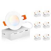 CLOUDY BAY CLOWY 3inch 5색 초박형 LED 리세스 라이트접합 박스 포함 IC 등급 120V 8W CRI90+ 온도 가능 조명 직경 178inch 흰색 6팩, 3 Inch_2700k/3000k/3500k/4000k