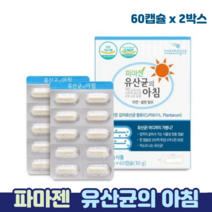 파마젠 유산균의아침 유산균 장까지 살아서 식물성 장용성 캡슐 장건강 플란타 유산균, 2박스, 유산균캡슐 60캡슐