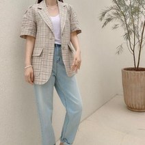 바보사랑 여자 여름 린넨 마원단 체크 파스텔 반팔 기본 자켓.옷자락(무료배송)