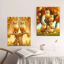 파센 2P 액자 보석십자수 캔버스형 DIY 키트 40 x 50 cm, FN128.골드 부엉이