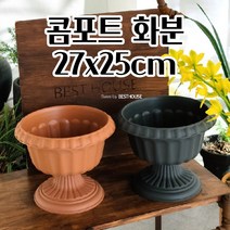 콤포트 화분 27X25CM 플라스틱 분갈이 공 빈 예쁜화분 클래식화분 사기 야채키우기, 그레이색(물구멍x)