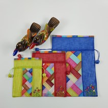 [신박한 잡화] 전통 고급 꽃자수 모시 복주머니 대/중/소 (선물 포장), 분홍