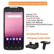 T50 견고한 5 인치 안드로이드 11 OS PDA 1D 2D 휴대용 바코드 스캐너 Zebra 4GB 64GB 데이터 수집기 WiFi 4G GPS GMS QR 코드 리더, [02] 2D Cradle, [02] UK