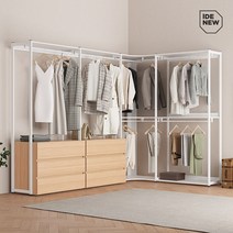 아이데뉴 터치 드레스룸 코너세트 240X160cm 3단서랍B, 화이트워시
