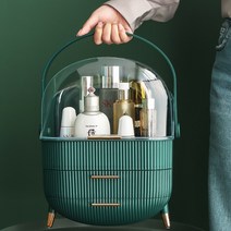 (니양몰) 내 방의 작은 파우더룸 화장대 정리 뚜껑있는 화장품 보관함 휴대용 화장대, 그린