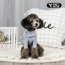 펫보스 강아지 애견 골지 폴라 티셔츠, 블루