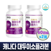 캐나다 파이토젠 대두이소플라본 파이토케미컬 뼈튼튼 식물성 에스트로겐 비배당체 헤스페리딘 토끼풀분말 60캡슐 x2통 50대 60대 여성 갱년기 영양제, 2개