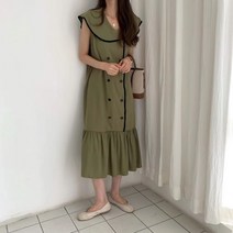 eyedoll 케이프 세라 민소매 나시 더블 버튼 롱원피스