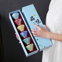 레트로 플라워 다기 찻잔 6p세트 70ml 연꽃 사케잔, 없음