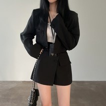 [레티고] 여성 캐주얼 크롭 자켓 랩 팬츠 투피스 세트
