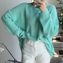 오오엘 여성용 오버핏 입술 롱 보트넥 루카스 부클 라운드 니트