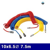 코리아뉴매틱 우레탄 코일호스(카플러장착) 10x6.5파이 7.5m (1EA) 자바라호스 에어호스 호스 에어 유압 배관 에어호스 건 에어호스