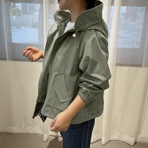 [비비애르] 스트링 프릴 후드 주름 언발 야상 점퍼 간절기 봄 가을 미우 여자야상점퍼 바람막이