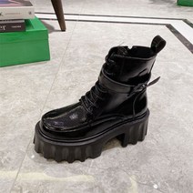 여성 가죽 레이스업 하이힐 마틴 롱 부츠 키높이 워커 마틴 통굽 웨지 구두 패션 신발 벨벳 추가