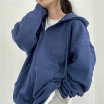 여성 오버사이즈 솔리드 지퍼 후드 재킷 레트로 긴팔 플리스 후드 스웨트 셔츠 코트