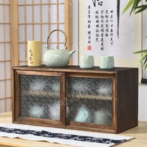 일본식 앤틱 원목 빈티지 그릇장 주방 수납장 그릇장식장 홈카페, 번트 파인 XL