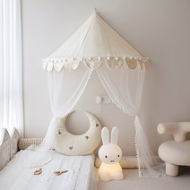 어닝룸텐트 트레일러 카고 도킹 차박 텐트 귀여운 곰 장미 인쇄 어린이 놀이 북유럽 스타일 아기 침대 캐노피 그물 휴대용 집 방 장식, [03] beige cherry