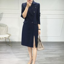 2658 가을 드레스 크다 사이즈 여성복 더블 단추 중장거리 허리 빼다 날씬하다 원피스 뚱뚱하다 mm 양복 코트 프로 스커트