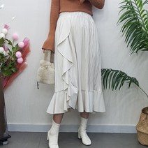 제이후 스웨이드 밴딩 프릴 플레어 주름 플리츠 롱 스커트