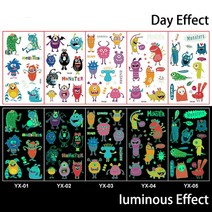 타투용품 5pcs 생일 축하 파티 용품 만화 빛나는 문신 스티커 어린이 소년 소녀 공룡 유니콘 인어 동물 바다, 17 X 5pcs