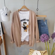 상상그이상 여성용 국내제작 린넨 골드 루즈 가디건 간절기 필수 무지 브이넥 가디건 데일리 캐주얼 오피스룩