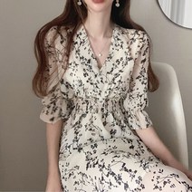 V넥 드레스 원피스 영캐주얼 결혼식드레스 웨딩촬영원피스 임산부웨딩 플라워