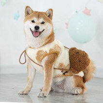 강아지 패션 후리스 곰돌이 가방 사이즈별 가을 겨울 보온 시바견핏 중소형견 애완견 인플루언서 베스트 겨울옷, 크림곰돌이+곰돌이가방