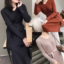 하객룩 연말모임 파티 데이트 허리끝 골지 롱 원피스 _ 22360EA