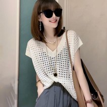 여성 그물 메쉬 루즈핏 베스트 가오리 니트조끼 바캉스룩