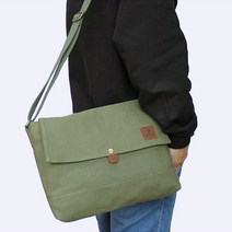 고급 가죽 패치 남성 데일리백 캔버스 메신저백 green
