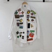 수소수생성기 알칼리비대칭 데님 자켓 여성 Streetwear 패션 배지 자수 청바지 포켓 옷깃 느슨한 코트 202, 03 white_01 싱글 사이즈