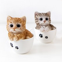 컵에 쏙 귀여운 아기 냥이 고양이 장식 소품, 그레이