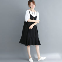 142 여성 티셔츠 뷔스띠에 루즈핏 프릴 반팔 원피스