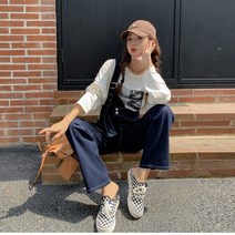 멜빵 청바지 와이드 팬츠 코디 슬림 패션 캐주얼 여성 팬츠