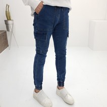 프롬엘 남자 스판 워싱 카고 조거 데님 팬츠 밴딩 청바지(3COLOR)