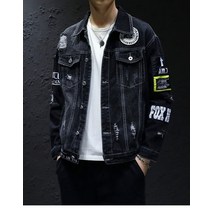 데님 자켓 남성 여성 힙합 streetwear 펑크 레이브 steampunk 오토바이, L, 검은 색