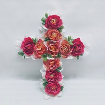 십자가 미니 리스 수목장 납골당 추모공원 꾸미기 택1, 레드핑크동백