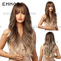 구미 가발 여제 앞머리 브라운 그라데이션 선염 빅 웨이브 롱 웨이브 헤어 고온 실크 위그, 2 #