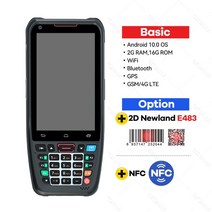 안드로이드 10 핸드 헬드 터미널 PDA 하니웰 바코드 스캐너 1D 2D 휴대용 데이터 수집기 4G 와이파이 블루투스 NFC, [05] 2D NewlandE483 NFC, [02] AU