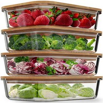 Glass Food Storage Containers with Bamboo Lids (4 Pack 36 Ounce) Eco Friendly Meal Prep Containers, 1