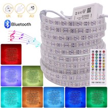 led줄조명 간판 led모듈 더블 행 RGB LED 스트립 220V 방수 블루투스 컨트롤 고휘도 SMD 5050 120 유연한, 18 18m, 03 UK Set 220V