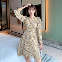 코디코치 여성 플루어 브이넥 플라워 쉬폰 미니 원피스