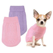 2피스 강아지 스웨터 따뜻한 겨울 강아지 풀오버 옷 터틀넥 니트 강아지 코트 소형견 휴일 반려동물 의상 (S 블루 퍼플), Medium_Pink, Lilac
