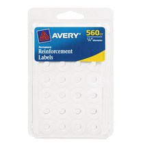 Avery Self-Adhesive Reinforcement Labels 0.25 Inches Round White Pack of 560 (6734) null, 1