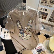 EAGLE PEAK 왕홍면 대외무역 여성복 커팅 순면 만화 토끼 자수 프린트 백합 반팔 티셔츠