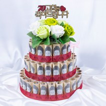 돈케이크 만들기 지폐60장용 4단세트, 환갑을 축하드립니다(고급 펠트), 비누장미(혼합 A세트), 선택안함